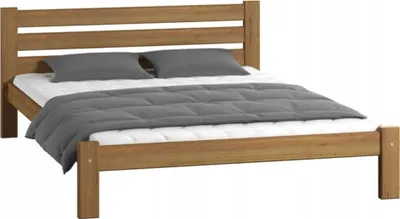 Image de Lit simple en bois massif de pin, construction robuste et pieds épais, 160x200, 210x172x72 cm, chêne