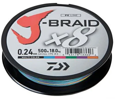 Obrázok produktu pre Vlasec Daiwa J-Braid (viacfarebný) Ø mm: 0,24; Tr.-Kr. kg: 18,0; Dĺžka m: 300