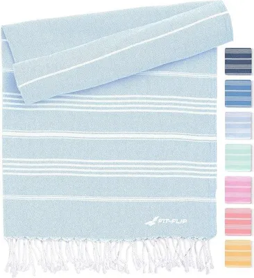 Produktbild von Unyqoos® Hamamtuch aus 100% Baumwolle, 100 x 200 cm – leicht, saugfähig & schnelltrocknend, Sauna- & Strandtuch, Eisblau