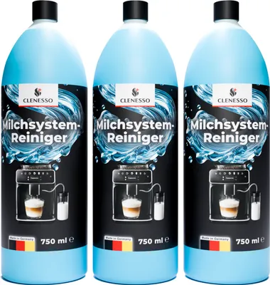 Produktbild von CLENESSO Milchsystemreiniger (3 x 750ml) – Milchschaumreiniger kompatibel mit Jura, Philips, Melitta uvm. – für optimale und günstige Reinigung