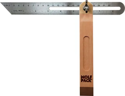 Image de Carré de mesure biseauté avec échelle graduée 22 cm. Faux carré, carré biseauté, carré de charpentier, carré combiné