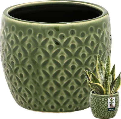 Productafbeelding van KOTARBAU® Plantenpot groen, diameter 12 cm, hoogte: 10 cm, geglazuurde keramische bloempot, grote plantenpot, cactus, pot, plantenpot, bloempot,