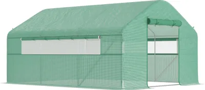 Image de Outsunny Serre de jardin 12 m², serre tunnel de jardin 4 x 3 x 2 m avec portes enroulables et grandes fenêtres en maille, serre en acier galvanisé et PE haute densité 140 g/m² résistante aux UV, vert