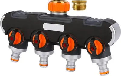 Produktbild von 4-Wege Wasserverteiler mit Hahnadapter - 3/4 Zoll und 1/2 Zoll Y-Verteiler für Gartenbewässerung und Waschen