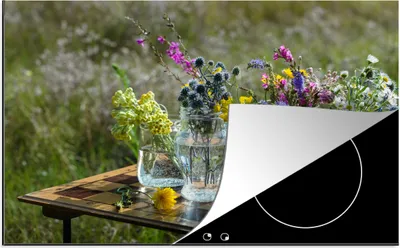 Produktbild von KitchenYeah© Herdabdeckplatte Vase - Blumen - Farben , 76x51cm, Küche Deko, Glaskeramikkochfeld Herdabdeckung, Abdeckplatte fùr Kochfeld