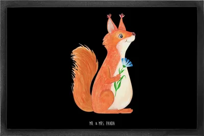 Produktbild von Mr. & Mrs. Panda Fußabtreter Eichhörnchen Blume 60 x 90 cm - Schwarz - Geschenk, Türvorleger, glücklich Spruch, Schmutzfangteppich, Schmutzfangmatte, Lachen, Fussmatte