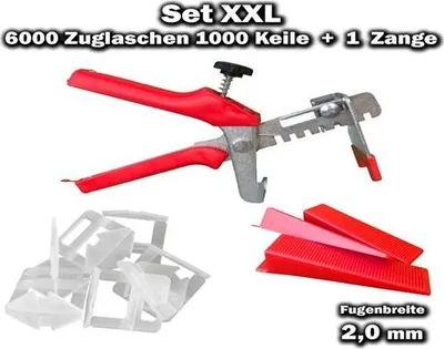 Zdjęcie produktu dla 6000 uchwytów 2,0 mm + 1000 klinów + 1 szczypce – system poziomowania płytek KACHEL GOTT®