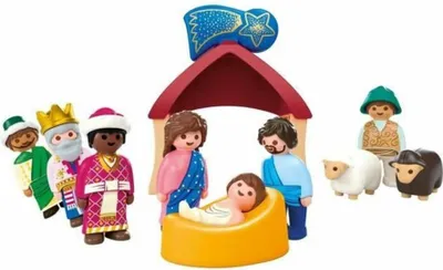 A nativity scene with Playmobil figures.