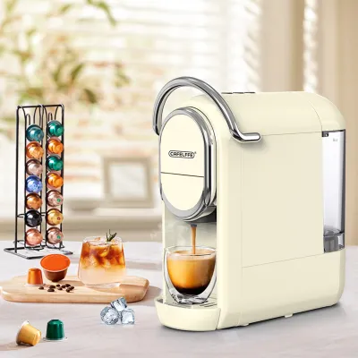 Produktbild von MK-609 3-in-1-Pad-Kaffeemaschine, 92 ¡ãC, 19 Bar, Kalt- und Heissbrueh-Pad-Kaffeemaschine, elektrische Einzel- und Doppelportionskaffeemaschine mit automatischer Abschaltung nach 15 Minuten, 600 ml Wassertank, herausnehmbare Tropfschale, funktioniert mit DG/NES-Kapseln und gemahlenem Kaffee