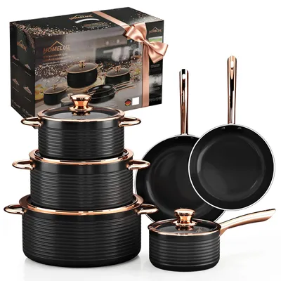 Produktbild von Topfset, HOMELUX 10tlg Induktions Töpfe Set, Aluminiumguss Kochtopfset, Keramik-Antihaftbeschichtung Pfannenset, Töpfe Set mit Deckel