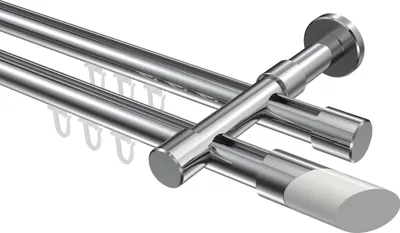 Produktbild von Interdeco Innenlaufstange / Gardinenstange mit Innenlauf Chrom, Typ Prestige Verano (Schräge Bicolor), 20 mm Ø 2-läufig, 140 cm