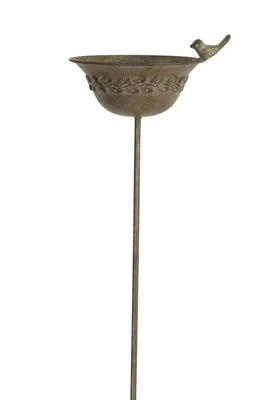 Produktbild von Futterplatz Metall antik/grün Vintage Ø20x17cm H10cm + Stab Futterstation Vogeltränke Gartenstecker