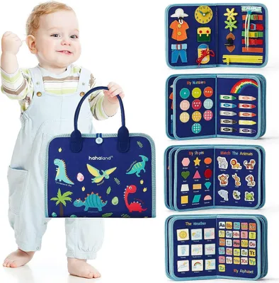 Produktbild von Kleinkind Early Learning Busy Board Filz Lernbrett, Kleinkind Busy Board Montessori Kinderspielzeug 1 2 3 4 Jahre Junge Spielzeug Geschenk (blau)