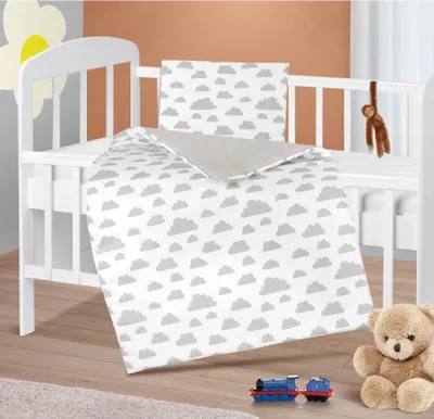 Obrázok produktu pre Detská prikrývka a vankúš - 75x100 cm, 42x32 cm - sivá, biela