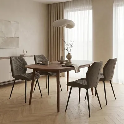 Imagen del producto de Juego de 4 sillas de comedor, tapizadas en microfibra, estilo vintage, color taupe