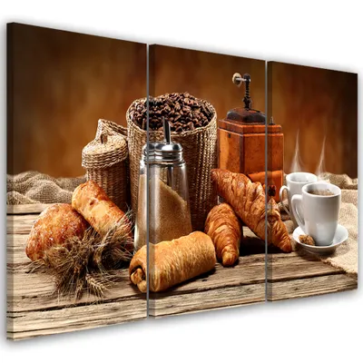 Produktbild von Triptychon auf leinwand lebensmittel & getränke - braun 150x100 cm Feeby braun wandbild bereit zum aufhängen