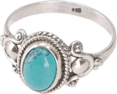 Produktbild von Boho Silberring, Filigraner Edelsteinring mit Ovalem Stein - Türkis, Türkis, SterlingSilber, Ringgröße: 52 (16,6 Mm), 1*1 cm