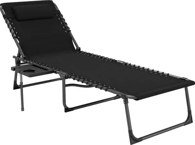 Produktbild von Sonnenliege klappbar Gartenliege mit Kopfkissen, Liegestuhl mit 5-Fach verstellbare Rückenlehne bis 120 kg
