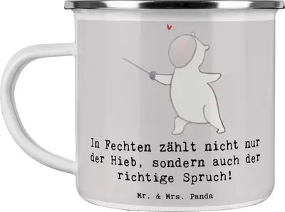 Produktbild von Mr. & Mrs. Panda Pott Fechten Spruch - Grau Pastell - Geschenk, Freizeitbeschäftigung, Duell, Emaille Tasse, Humor, Haferl, Teetasse, Sportler Geschenke, Teamsport, Sport