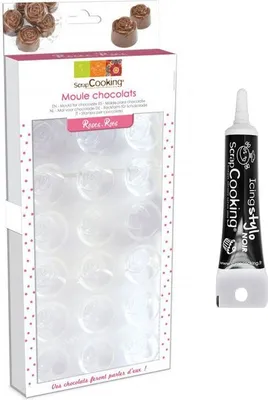 Produktbild von Starre Schokoladenform Rosen + Icing schwarzen Stift