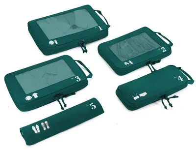 Produktbild von Packing Cubes Kompressionswürfel Kofferorganizer - 5er Set - Reißfest - Blau und Grün - Für Reise und Koffer