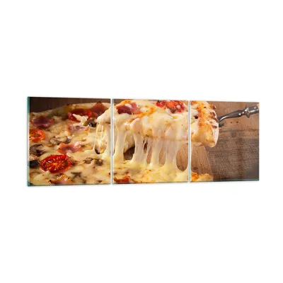 Produktbild von Bilder auf glas - Pizza Käse Tomaten - 90x30cm - Glasbilder - Wandbilder - Kunstdruck - zum Aufhängen bereit - Wanddekoration aus Glas - Glas Bilder - Wandbild auf Glas - 3 Teile - GCA90x30-3784