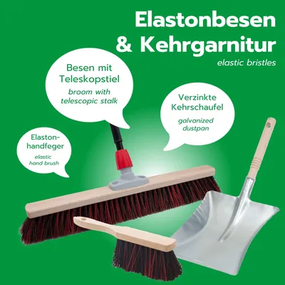 Obrázok produktu pre Novaliv sada metiel 60 cm I metla a lopatka ručná kefa teleskopická násada I Arenga-Elaston čierno-červená I s výsuvnou násadou I priemyselná metla lopatka na prach záhradná metla dvorová metla