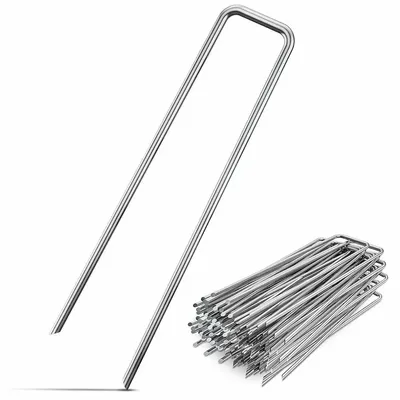 Obrázok produktu pre Kotvy do zeme – záhradné kolíky na plachtu a protiplevelovú fóliu – 100 ks – nerezová oceľ – 150 × 25 mm – Ø 3 mm