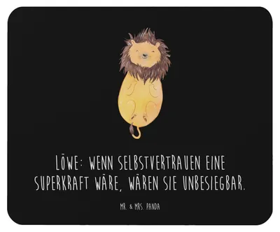 Produktbild von Mr. & Mrs. Panda Mauspad Löwe Superkraft - Schwarz - Geschenk, Tierkreiszeichen, Selbstvertrauen, Mousepad, pc, unbesiegbar, Horoskop, Juli Geburtstag, mousematte
