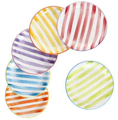Immagine prodotto di Set di 6 piatti da dessert Summer Stripes Piatti da dessert a righe colorate in gres 6 pers