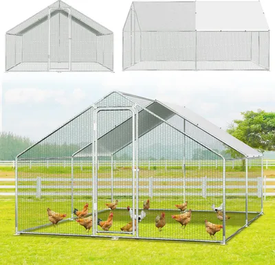 Immagine prodotto di Jayseuw pollaio 3x4x2m Casetta per polli Piccola casetta per animali Recinto per animali piccoli Voliera Recinto per animali liberi Gabbia per polli Casetta per pollame Struttura in acciaio zincato con tetto