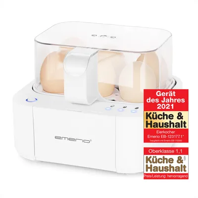 Productafbeelding van Emerio Smart Eierkoker EB-115560.14 – 6 Eieren – 400 W – Spraakfunctie – Zacht, Medium & Hard – Inclusief Maatbeker
