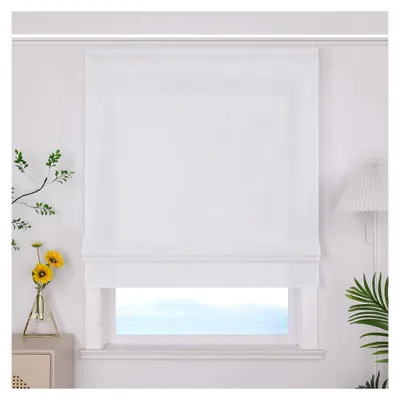 Produktbild von Raffrollo mit Klettband Uni Gardinen Blickdicht für Küche und Wohnzimmer Bändchenrollo Weiß BxH 100x140cm