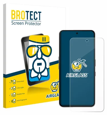 A product packaging for a screen protector, with a smartphone and the screen protector shown.