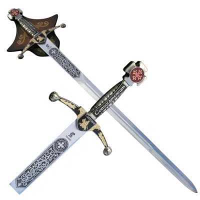 Image de Épée médiévale des Cathares (Albigensiens) avec support mural – Décoration, épée historique, objet de collection pour le salon et le bureau CADEAU 260