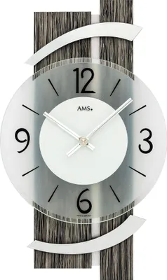 Produktbild von AMS 9547 Wanduhr Quarz analog modern schwarz graue Holz Optik mit Aluminium