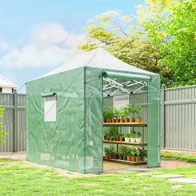 Produktbild von SUGIFT Foliengewächshaus Tomatenhaus, Pop-up Gewächshaus faltbar mit Satteldach, PE-Folie 140 g/m² UV-beständig, Grün | 22 kg | 295x200x270 cm