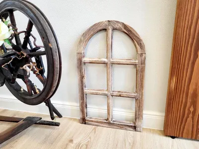 Kleines Deko Holzfenster mit Rundbogen Landhausstil