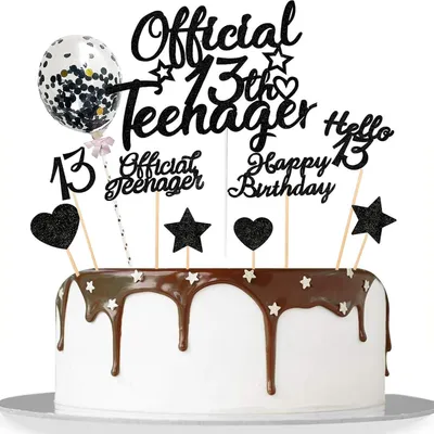 Image de Catelves Glitter Décoration 13ème anniversaire filles garçons adolescents Cupcake Toppers Noir