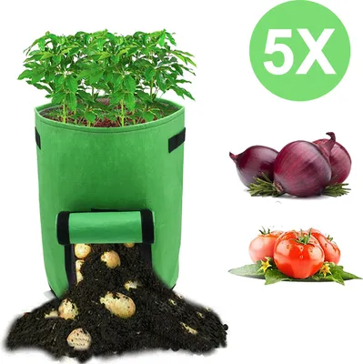 Produktbild von TolleTour Pflanzsack Pflanztasche Kartoffel Tomaten Erdnüsse Vliesstoff Atmungsaktiv Pflanzbeutel Gemüse Beutel 5 Stück 7 Gallone Grün