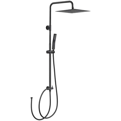 Produktbild von Auralum Duschsystem, schwarzes Duschset mit Regendusche und Handbrause (30 cm), höhenverstellbar von 72 bis 110 cm, robuster Messing-Umsteller