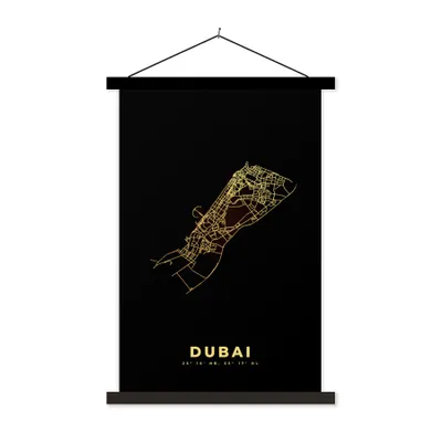 Produktbild von MuchoWow® Textilposter Dubai - Stadtplan - Schwarz und Gold 40x60 cm mit schwarzem Rahmen - Wanddekorationen