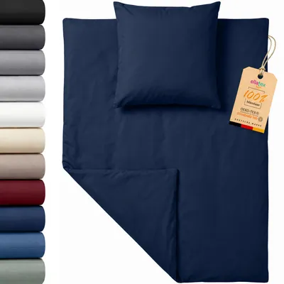 Produktbild von EllaTex Premium Mikrofaser Bettwäsche 155x200 + 80x80 cm – atmungsaktive Bettwäschegarnitur, Farbe: Dunkelblau