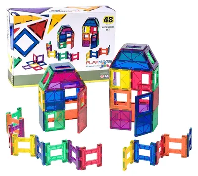 Zdjęcie produktu dla Zestaw Playmags, 48 elementów - z mocniejszymi magnesami, zabawka edukacyjna STEM dla dzieci, magnetyczna