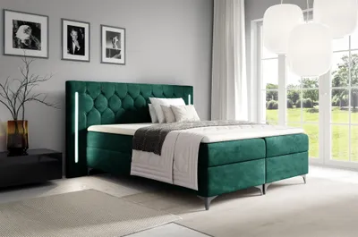 Produktbild von Boxspringbett Schlafzimmerbett ELODIE 200x200cm Grün inkl. Ambiente-LED