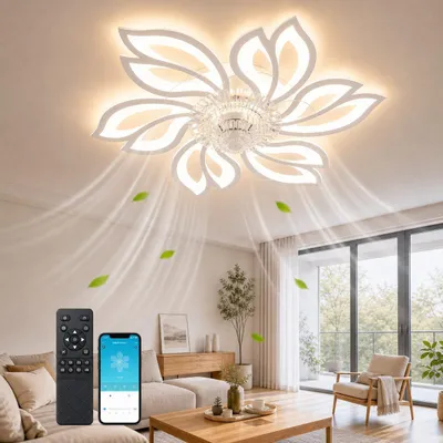 Immagine prodotto di ZMH ventilatore soffitto con luce telecomando silenzioso lampada soffitto LED dimmerabile timer design creativo 6 luci soggiorno