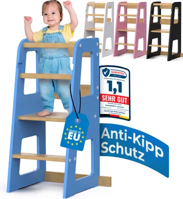 Produktbild von Schwanfeld® Lernturm ab 1 Jahr [ANTI KIPP SCHUTZ] - inkl. Montagezubehör - Montessori Lernturm aus bruchsicheremMassivholz (bis zu 50kg belastbar) - Learning Tower 3 Level (höhenverstellbar)
