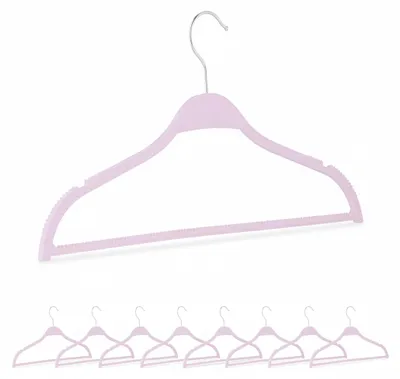 Image de Cintres Relaxdays, lot de 10, paille de blé, plastique, durables, peu encombrants, barre pour pantalons, rainures, rose