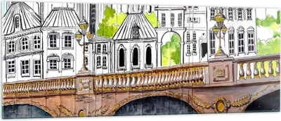 Produktbild von Bilder auf glas - Frankreich brücke zeichnung - 140x50cm - Glasbilder - Wandbilder - Kunstdruck - zum Aufhängen bereit - Wanddekoration aus Glas - Glas Bilder - Wandbild auf Glas - GAB140x50-2826
