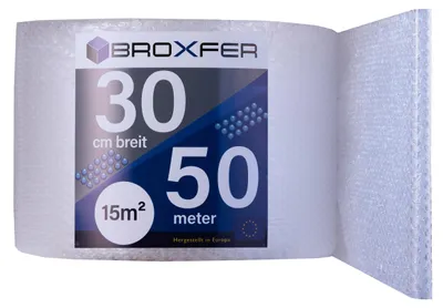 Produktbild von Broxfer Luftpolsterfolie Rolle 30cm x 50m Polsterfolie für Umzug / Versand 2-schichtig Verpackungsfolie Knallfolie LPF